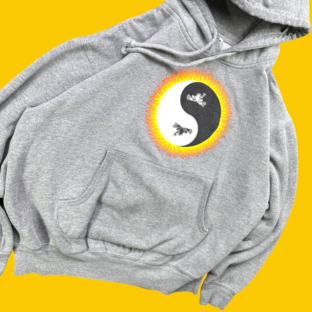 Peace Frogs Hoodie Women LG Gray Yin Yang Sun Graphic Pullover‎ Retro Skate